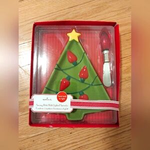 Hallmark Christmas Tree Dip/Serving Dish and Spreader set - lights up! NWT!
